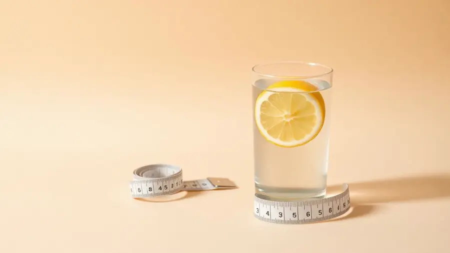 Glass of lemon water and a measuring tape